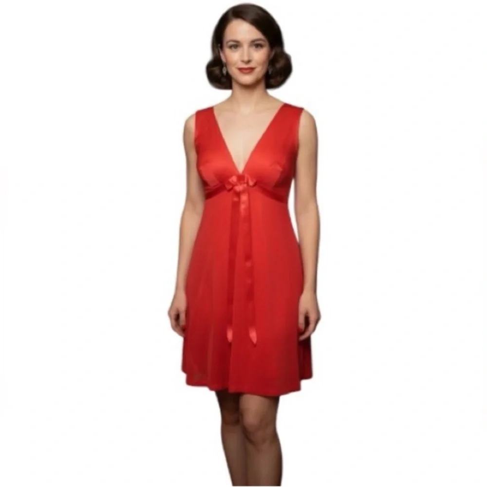 Gaymode 60s Mini Slip Dress Gown Orange Red Antron3 Christmas Party Ball Vintage - Picture 1 of 16